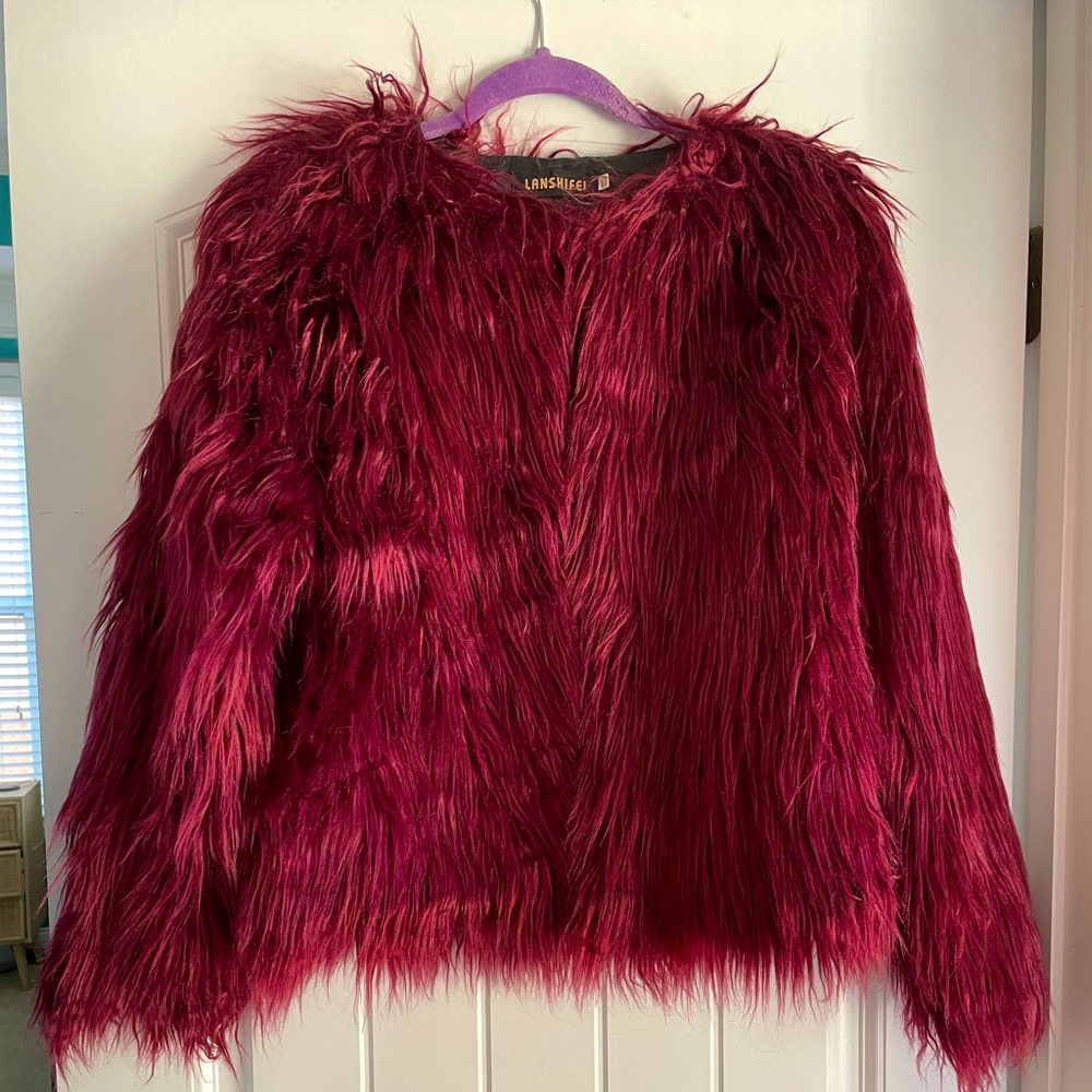 Wine/Burgundy Faux Fur Jacket